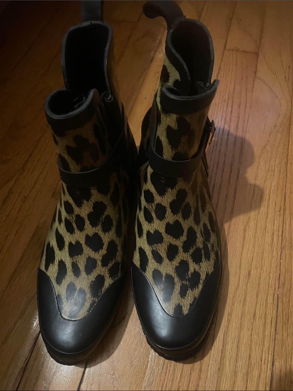 Talbots Leopard-Print Ankle Booties in Black and Tan